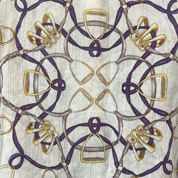 J. McLaughlin Button Front Top Size 8 Chains Straps Graphic Office 100% Cotton - Picture 6 of 8